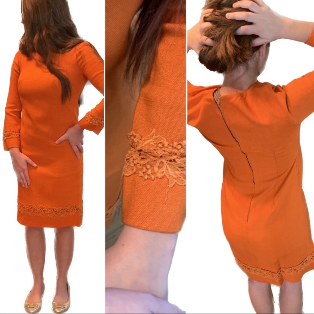 Vintage 1960s Orange Shift Dress | Stanton Jrs Petite | Sz 7 | Lace Trim